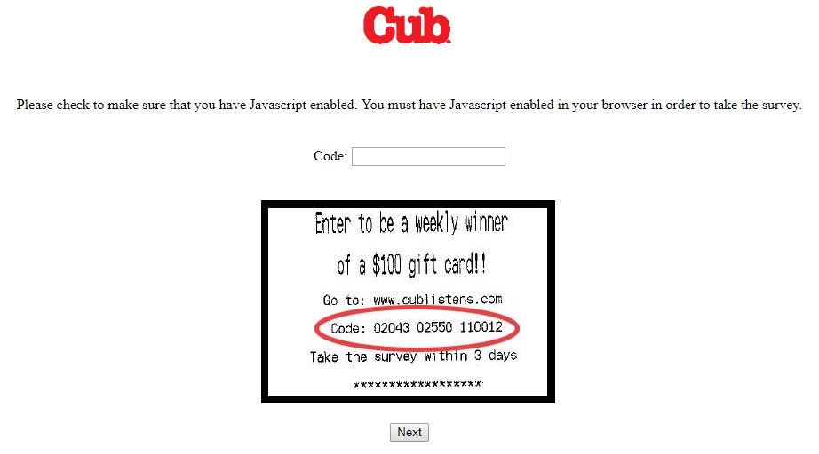 Www.Cublistens.com - $100 gift card - Cub Listens Survey